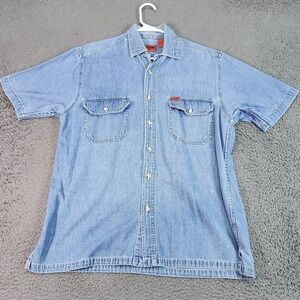 Wolverine Shirt Mens Medium Blue Denim Short Sleeve Button Front Workwear
